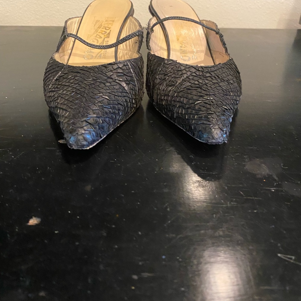 Ferragamo Python Mules Preowned Black Python Size… - image 8